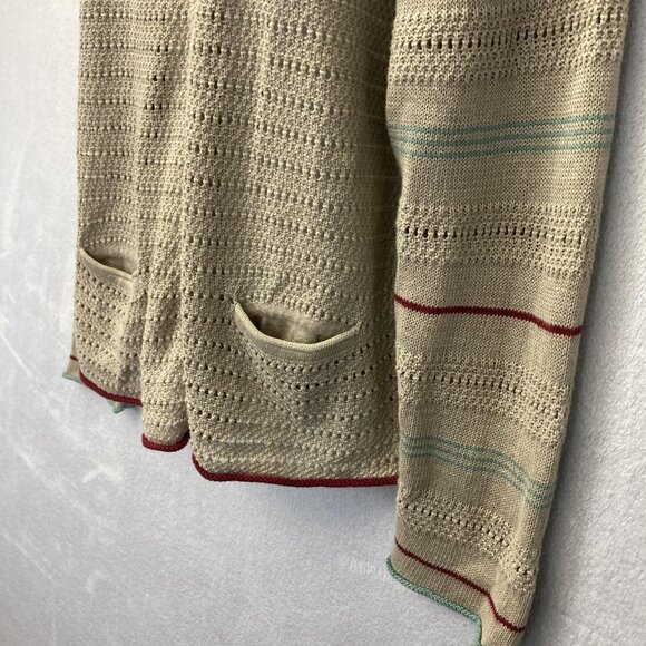 Gudrun Sjoden Button Up Cardigan Sweater Womens Large L Tan Open Knit Pockets - Picture 8 of 12